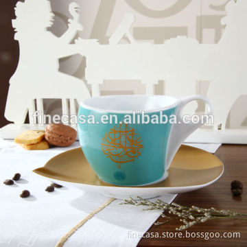 Napoli Gift Collection 230CC Hyper White Gold Plated Porcelain Cup of Caftan Turquoise